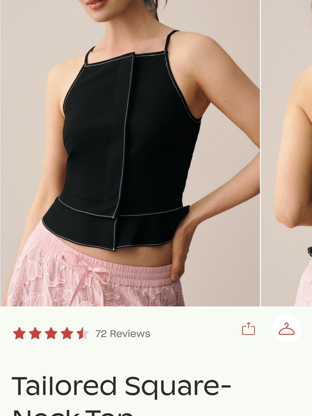 Maeve Black Square-Neck Camisole with Contrast Stitching